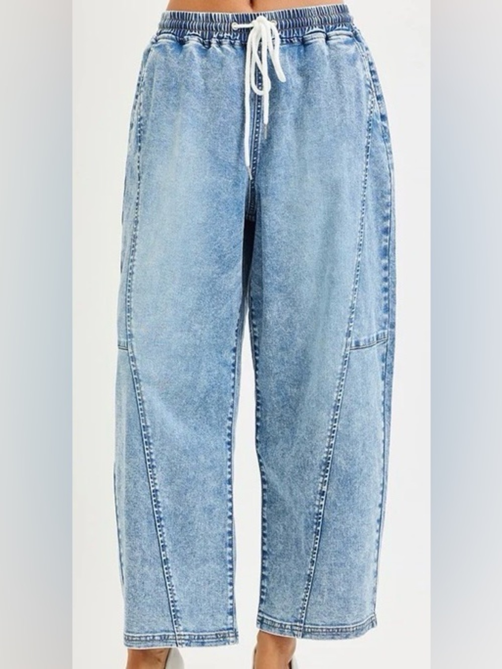 Risen Jeans - Elastic Band Slouchy Cropped Barrel Jeans Medium